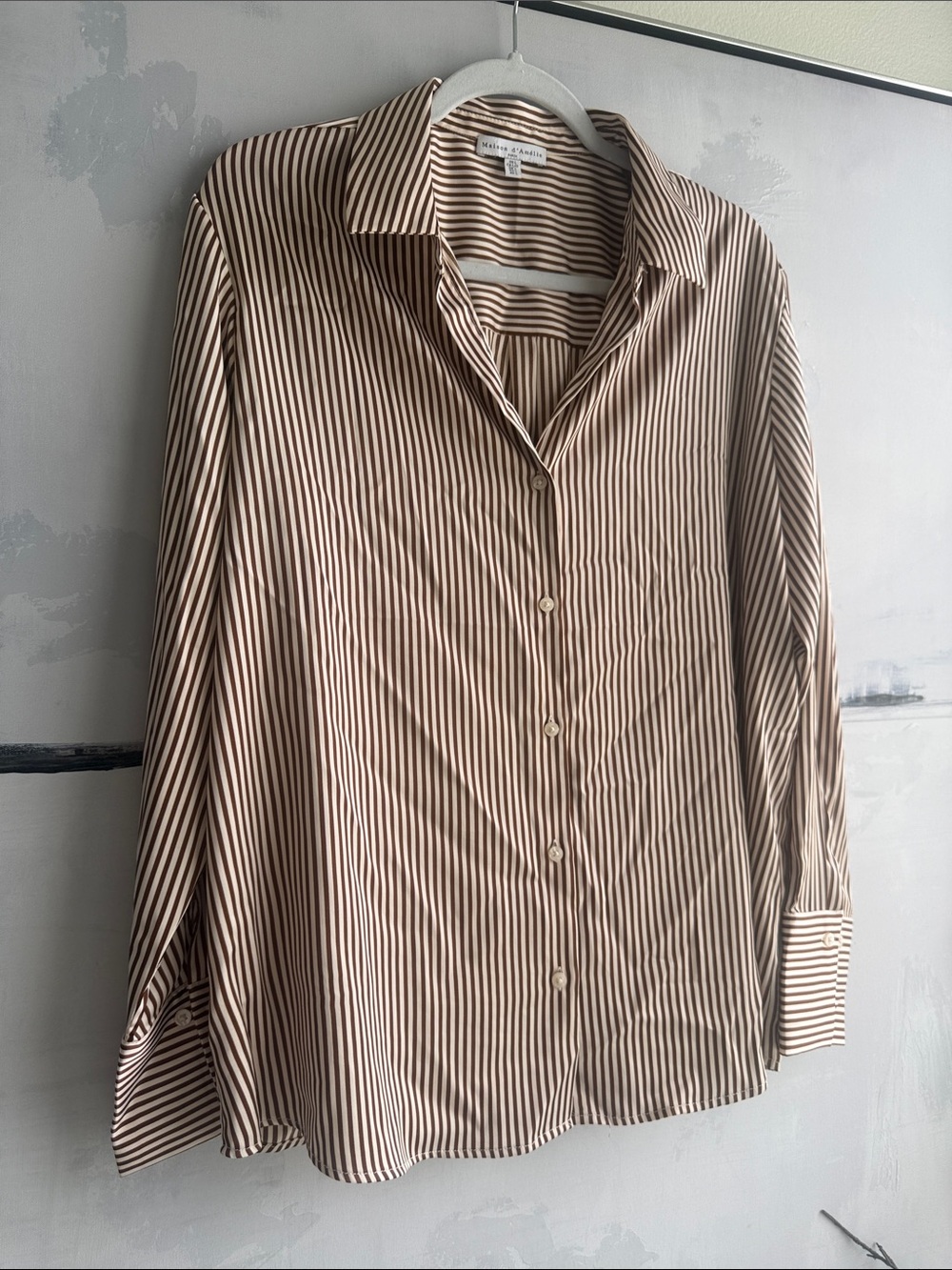Women’s Brown Striped Blouse Shirt Maison d’Amelie Silky Feel - Polyester